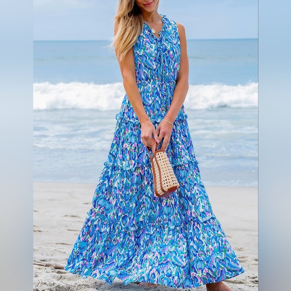 Cupshe Blue & White Floral Maxi Summer Dress Size XL